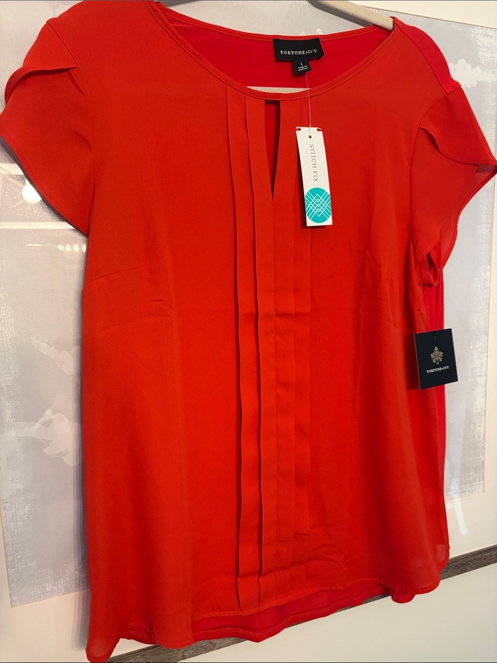 Fortune + Ivy Coral Pleated Cap-Sleeve Blouse